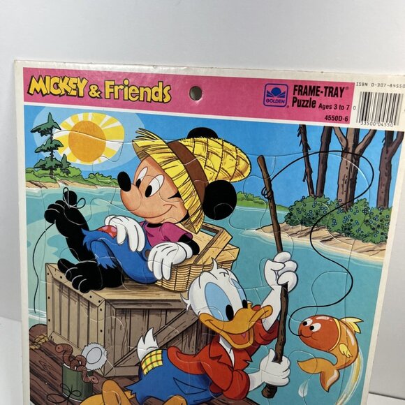 Golden Frame Tray Puzzle Disney Mickey Donald and Pluto Fishing Vintage 1990 - Picture 3 of 8